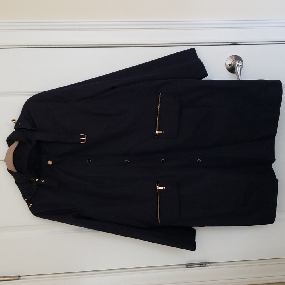 MICHAEL Michael Kors Black Trench Coat with Gold Hardware